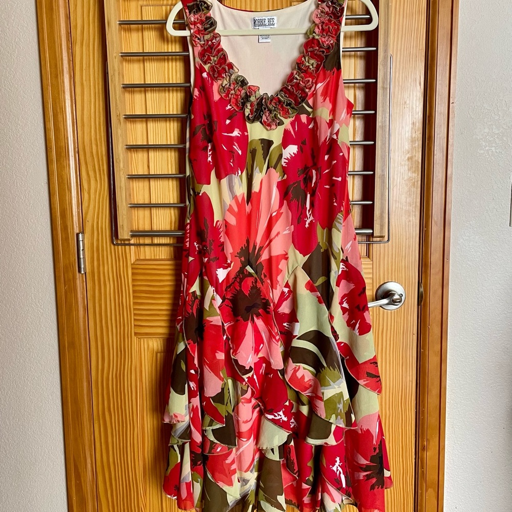 Robbie Bee vintage fit and flare red floral dress. Made in the USA